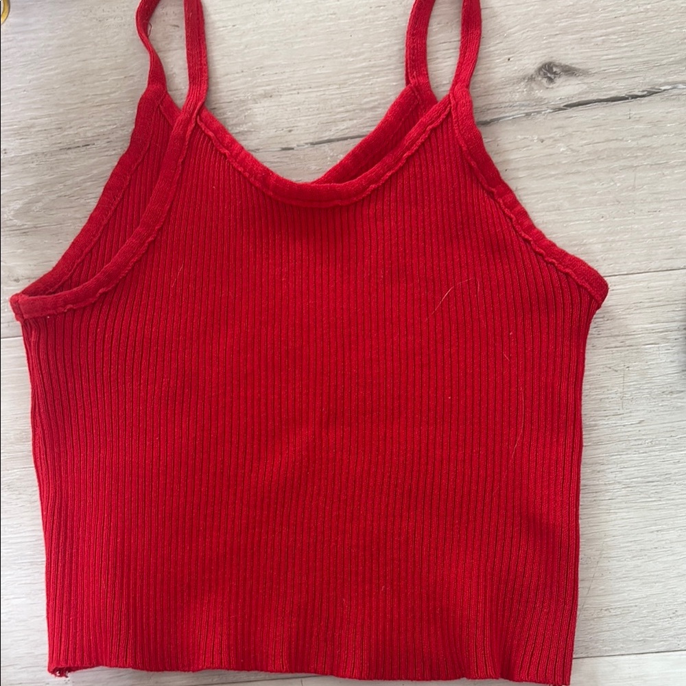Red Ribbed Women's Top